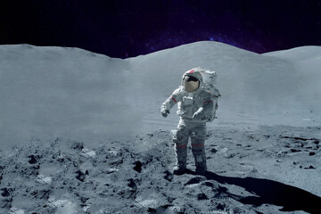 Wall Mural - astronaut on the moon, with galactic background. elements of this image were furnished by nasa.