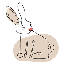 Sketchy, Contour Silhouette Of A Hare, Rabbit, Ears. Continuous One Line Drawing. Isolated Vector Illustration With Black Line On White Background. Line Art.