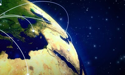 Wall Mural - view of the earth, star and galaxy. sunrise over planet earth from space. concept on the theme of ec