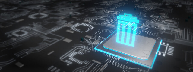 Data management with computer trash banner abstract background