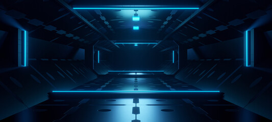Wall Mural - computerized corridor tunnel innovative dim lighting with black colors digital platform background w