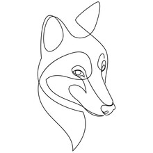 One Line Wolf Design Silhouette. Hand Drawn Minimalism Style Vector Illustration