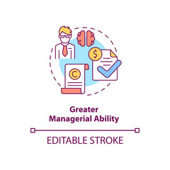 Greater managerial ability concept icon. Export business struggles abstract idea thin line illustration. Isolated outline drawing. Editable stroke. Arial, Myriad Pro-Bold fonts used