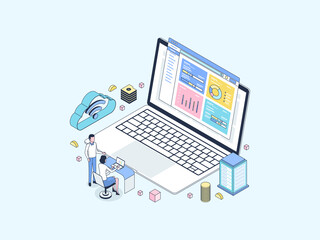 Wall Mural - online tax isometric illustration lineal color. suitable for mobile app, website, banner, diagrams, 