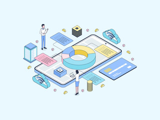 Wall Mural - accounting management isometric illustration lineal color. suitable for mobile app, website, banner,