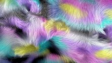 Colorful, Modern, Purple, Blue, Yellow And Black Fake Fur Background, Waving Fluffy Texture.