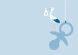 Hintergrund Storch Mit Baby Junge Auf Rechts Hängendem Schnuller Retroblau