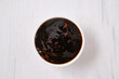 Top view of small bowl with spicy teriyaki sauce