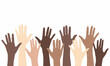 © Zhanna - Raised up hands of people with different skin colors.  Vector illustration