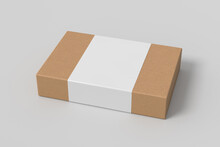 Flat Box Mock Up With Blank Paper Cover Label: Cardboard Gift Box On White Background.