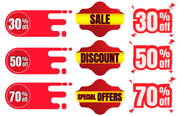 Set of collection sale banners, red discount labels and modern website special offers tag on white background, online sales promotion illustration vector.