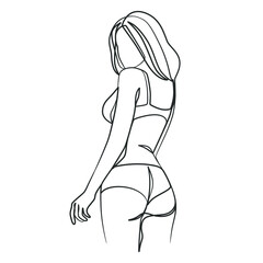 Continuous one line art drawing of woman body in bikini