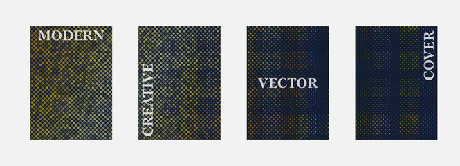 Poster - Vector halftone cover design templates. Layout set for covers of books, albums, notebooks, reports, magazines. Dot halftone gradient effect, modern abstract design. Planner and diary cover for print.