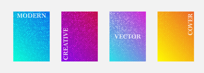 Poster - Vector halftone cover design templates. Layout set for covers of books, albums, notebooks, reports, magazines. Dot halftone gradient effect, modern abstract design. Planner and diary cover for print.