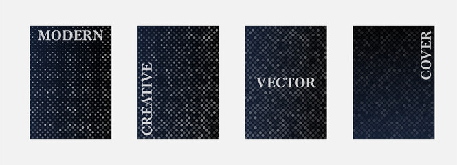Poster - Vector halftone cover design templates. Layout set for covers of books, albums, notebooks, reports, magazines. Dot halftone gradient effect, modern abstract design. Planner and diary cover for print.