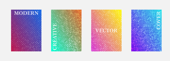 Leinwandbilder - Vector halftone cover design templates. Layout set for covers of books, albums, notebooks, reports, magazines. Dot halftone gradient effect, modern abstract design. Planner and diary cover for print.