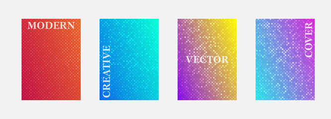 Poster - Vector halftone cover design templates. Layout set for covers of books, albums, notebooks, reports, magazines. Dot halftone gradient effect, modern abstract design. Planner and diary cover for print.