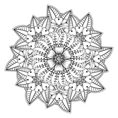 Circular pattern in form of mandala for Henna, Mehndi, tattoo, decoration. Decorative ornament in ethnic oriental style. Coloring book page.