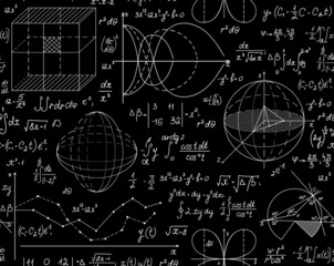 Wall Mural - Math scientific vector seamless background with handwritten formulas and calculations