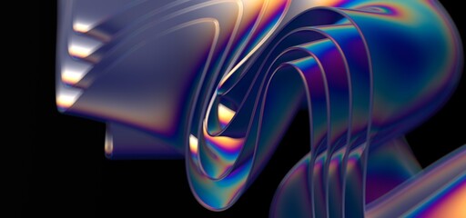 rendering abstract background with holographic twisted shapes