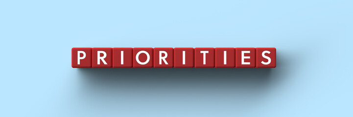 Wall Mural - 3d render red dices with the word priorities
