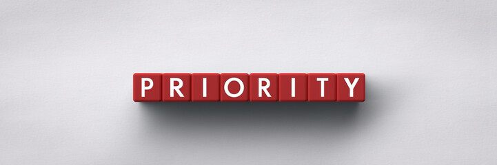 Wall Mural - 3d render red dices with the word priority