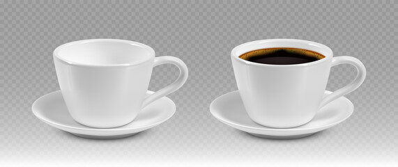 Sticker - White realistic coffee cups isolated on transparent background