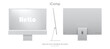 © Andriy Mertsalov - computer monitor silver color with colored screen saver front, back and side view isolated on white background. realistic and detailed mockup of display for system unit. stock vector illustration
