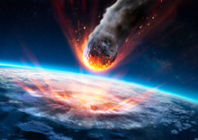 Asteroid Impact On Earth - Meteor In Collision With Planet - Contain 3d Rendering - Elements Of This Image Furnished By NASA