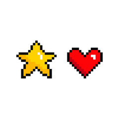 Wall Mural - pixel star and heart  icon vector 8 bit