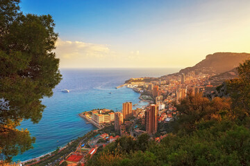 Wall Mural - Monaco Montecarlo principality aerial view. Azure coast. France