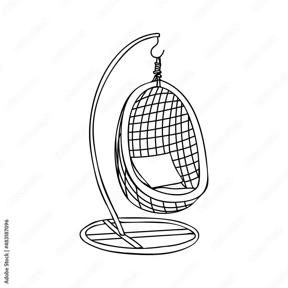 Rattan swing chair doodle illustration in vector. Hand drawn rattan swing chair