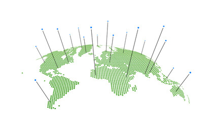 Green curved dotted World map. Vector EPS10 illustration.