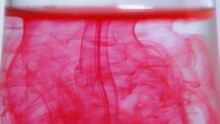 Pink Pant Color Drops And Drips, Splashes And Splatters Of Rosy Ink In Vivid Pure Liquid. Abstraction Emotions Of Rose Dye, Pigment Trails Flow In Bright Transparent Water Fluid Texture In Bulb.