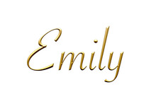 Emily - Female Name . Gold 3D Icon On White Background. Decorative Font. Template, Signature Logo.