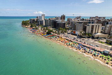 Aerial view of beaches in Maceio, Alagoas, Northeast region of Brazil.