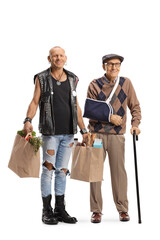 Poster - Punk helping an elderly man with a broken arm and carrying grocery shopping bags