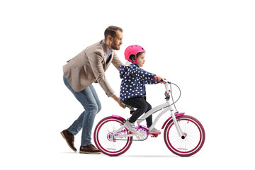 Sticker - Father holding a little girl trying to ride a bicycle