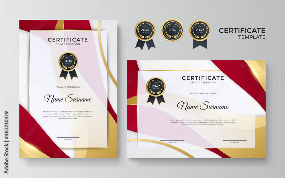 Vector de Stock Modern red certificate template and border, for award ...