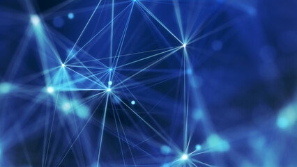 Blue abstract technology and engineering background with plexus elements and depth of field settings.