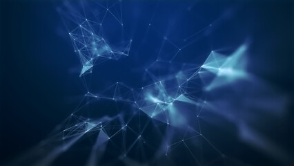 Abstract blue technology and communication background with plexus elements and depth of field settings.