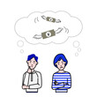 © NaN0808 - 困った顔をしお金の心配をしている若いカジュアルなカップルの白背景に線画の動画にも使えるシンプルなイラスト