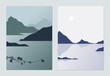 Minimalist landscape poster design, moody island in the sea