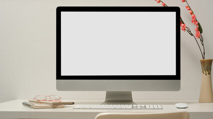 Wall Mural - simple office workstation with modern pc desktop computer mockup