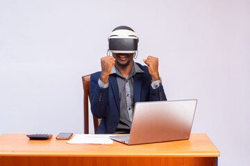 Canvas Print - A closeup of a young man wearing a virtual reality headset