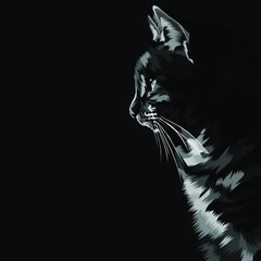 Poster - Black and white cat vector illustration