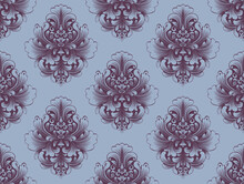Vector Seamless Damask Pattern With Baroque Floral Elements. Ornamental Design For Wallpapers, Fabric, Upholstery, Blinds, Curtains, Packaging, Slipcover, Bedding