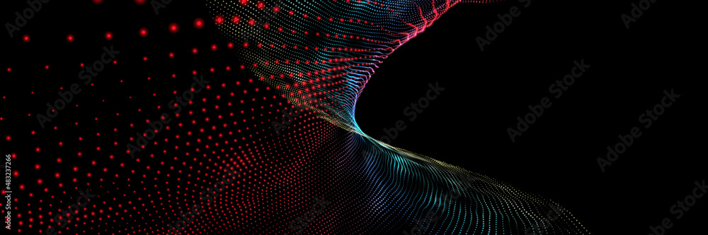 black background with pink wave. abstract colored waves on a dark ...