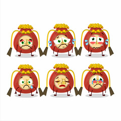 Sticker - Red bag chinese cartoon character with sad expression