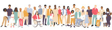 People Stand Side By Side Together. Flat Vector Illustration.